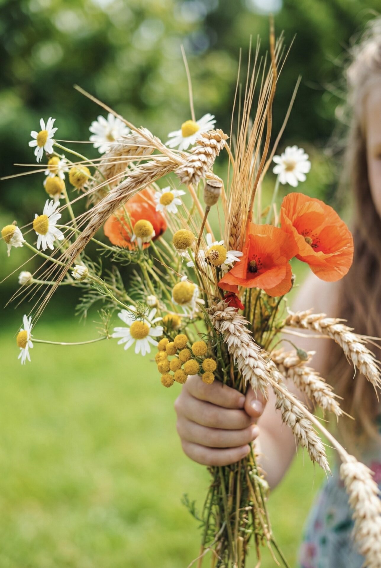 少女が花束を持っている画像